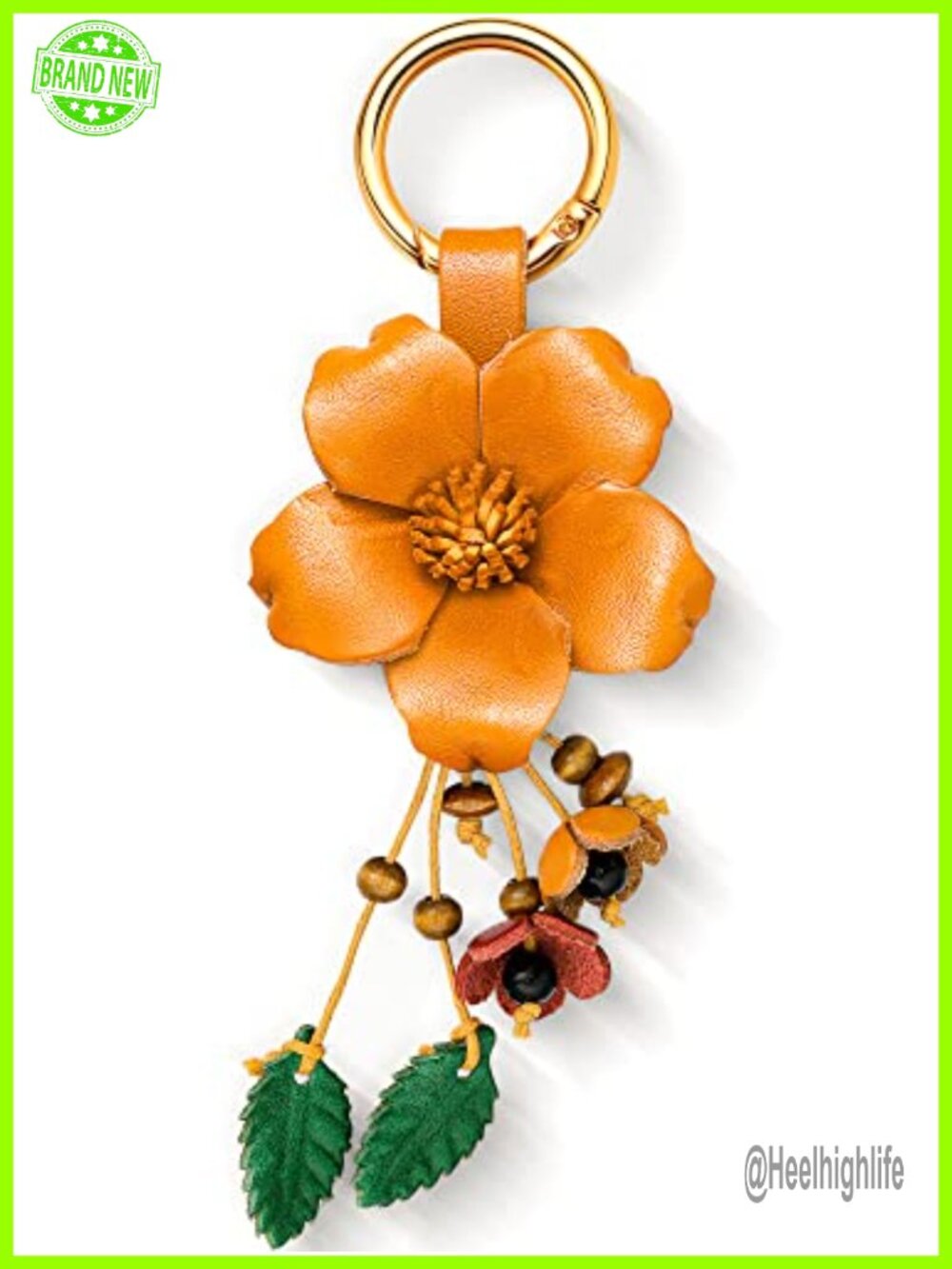 Leather Flower Tassel Keychain Boho Bag Charm Purse Accessory